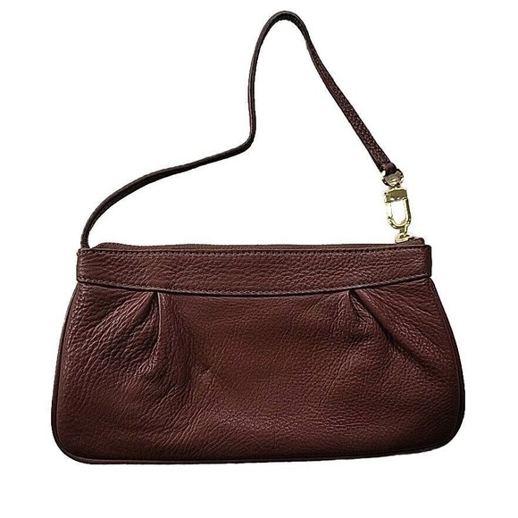 EUC - Brooks Brothers Brown Leather Wristlet Full Zip Top Gold Hardware - Picture 1 of 12